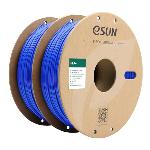 eSUN PLA+ Filament 1.75mm, 3D Drucker Filament PLA Plus, Maßgenauigkeit +/- 0.03mm, 1KG pro Spule, 2 Spulen 3D Druck Filament für 3D Drucker, Blau von eSUN