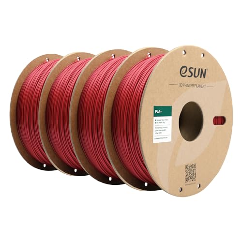 eSUN PLA+ Filament 1.75mm, 3D Drucker Filament PLA Plus, Maßgenauigkeit +/- 0.03mm, 1KG pro Spule, 4 Spulen 3D Druck Filament für 3D Drucker, Feuerrot von eSUN