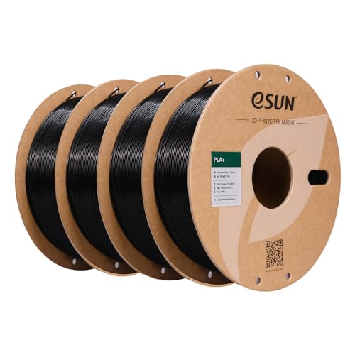 eSUN PLA+ Filament 1.75mm, 3D Drucker Filament PLA Plus, Maßgenauigkeit +/- 0.03mm, 1KG pro Spule, 4 Spulen 3D Druck Filament für 3D Drucker, Schwarz von eSUN