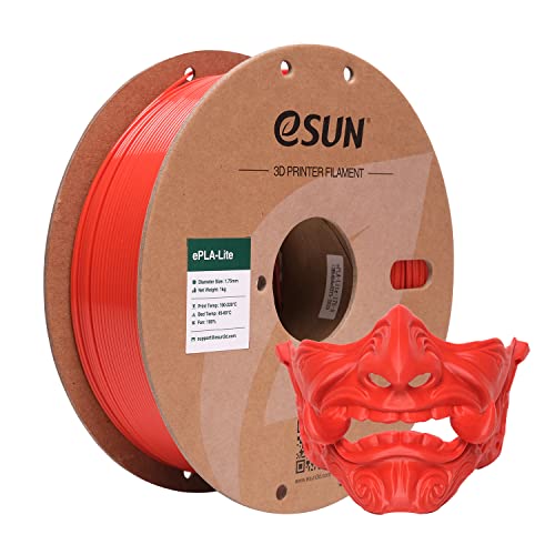 eSUN PLA Filament 1.75mm, Modifiziertes 3D Drucker Filament PLA, Maßgenauigkeit +/- 0.03mm, 1KG Spule (2.2 LBS) 3D Druck Filament für 3D Drucker (C-Rot, PLA Lite - 1KG) von eSUN