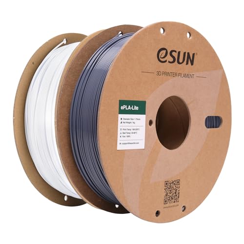 eSUN PLA Filament 1.75mm, Modifiziertes 3D Drucker Filament PLA, Maßgenauigkeit +/- 0.03mm, 1KG pro Spule, 2 Spulen 3D Druck Filament für 3D Drucker, Grau+Kaltes Weiß von eSUN