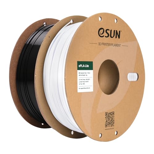 eSUN PLA Filament 1.75mm, Modifiziertes 3D Drucker Filament PLA, Maßgenauigkeit +/- 0.03mm, 1KG pro Spule, 2 Spulen 3D Druck Filament für 3D Drucker, Kaltes Weiß+Schwarz von eSUN