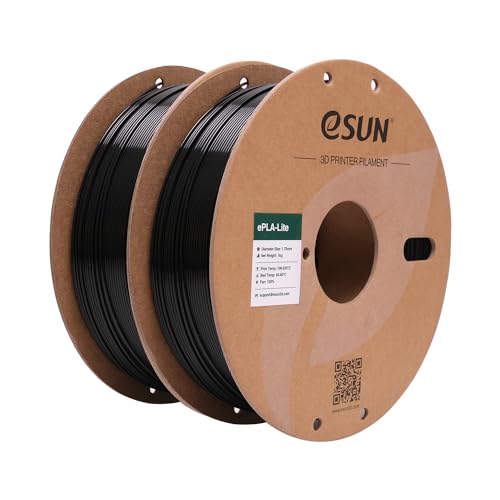 eSUN PLA Filament 1.75mm, Modifiziertes 3D Drucker Filament PLA, Maßgenauigkeit +/- 0.03mm, 1KG pro Spule, 2 Spulen 3D Druck Filament für 3D Drucker, Schwarz von eSUN