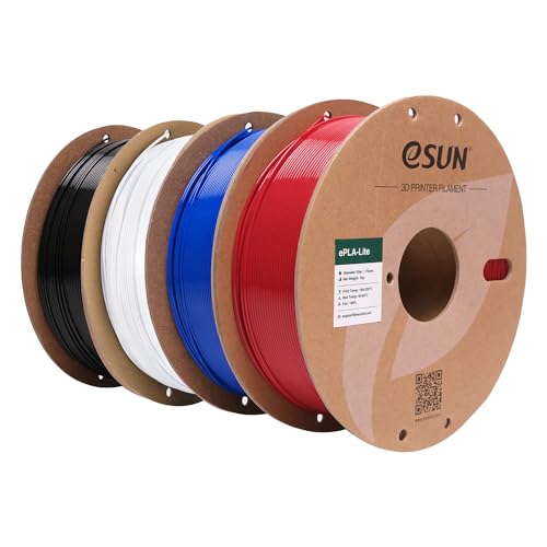 eSUN PLA Filament 1.75mm, Modifiziertes 3D Drucker Filament PLA, Maßgenauigkeit +/- 0.03mm, 1KG pro Spule, 4 Spulen 3D Druck Filament für 3D Drucker, Feuerrot+Blau+Kaltes Weiß+Schwarz von eSUN