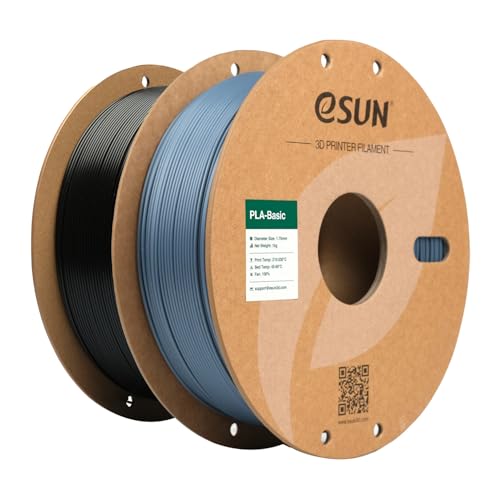 eSUN PLA Filament 1.75mm, PLA Basic 3D Drucker Filament Maßgenauigkeit +/- 0.03mm, 1KG pro Spule, 2 Spulen 3D Druck 3D Filament, Grau+Schwarz von eSUN