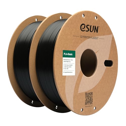 eSUN PLA Filament 1.75mm, PLA Basic 3D Drucker Filament Maßgenauigkeit +/- 0.03mm, 1KG pro Spule, 2 Spulen 3D Druck 3D Filament, Schwarz von eSUN