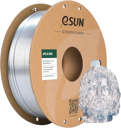 eSUN Seide Metall PLA Filament 1.75mm, Seidig Metallisch 3D Drucker Filament PLA, Maßgenauigkeit +/- 0.05mm, 1kg Spule (2.2 LBS) 3D Druck Filament für 3D Drucker, Seide Silber von eSUN