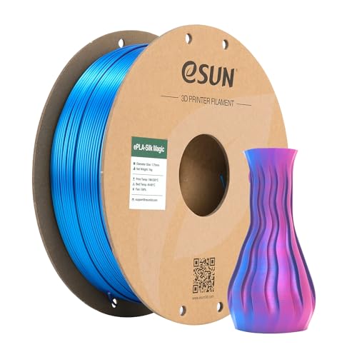 eSUN Seide Zweifarbig PLA Filament 1.75mm, Dichromatic Silk Magic PLA 3D Drucker Filament, 1KG Spule Co-Extrusion 3D Druck Filament für 3D Drucker, Seide Rot und Blau von eSUN
