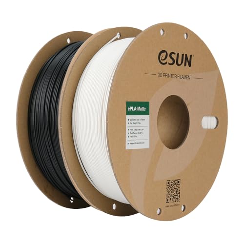 eSUN Upgraded Matte PLA Filament 1.75mm, Matte PLA 3D Drucker Filament, glanzfreie Farbe, mattierte Textur, 1KG pro Spule, 2 Spulen für 3D Drucker, Dunkelschwarz+Cremeweiß von eSUN