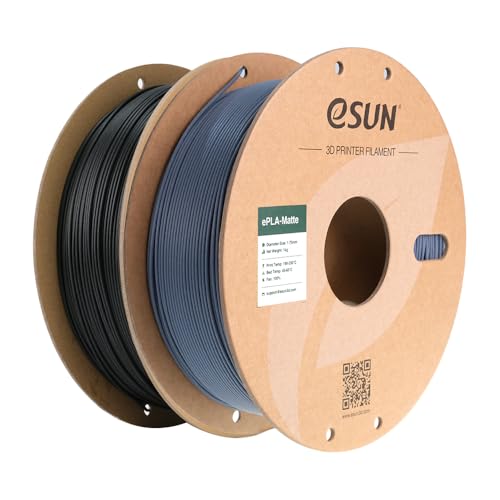 eSUN Upgraded Matte PLA Filament 1.75mm, Matte PLA 3D Drucker Filament, glanzfreie Farbe, mattierte Textur, 1KG pro Spule, 2 Spulen für 3D Drucker, Dunkelschwarz+Dunkelgrau eSUN Upgraded Matte PLA Filament 1.75mm, Matte PLA 3D Drucker Filament, glanzfreie Farbe, mattierte Textur, 1KG pro Spule, 2 Spulen für 3D Drucker, Dunkelschwarz+Dunkelgrau von eSUN