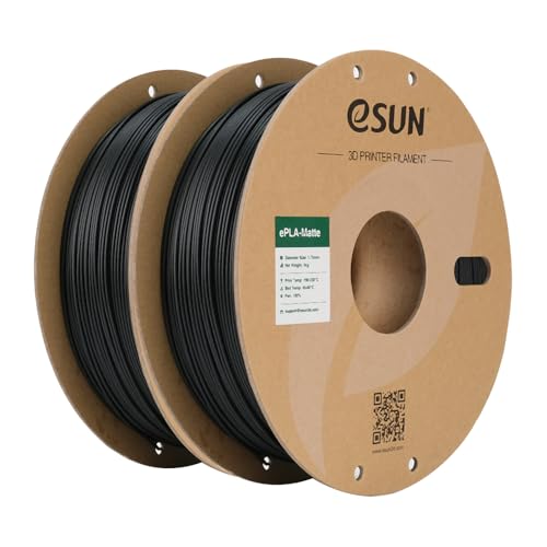 eSUN Upgraded Matte PLA Filament 1.75mm, Matte PLA 3D Drucker Filament, glanzfreie Farbe, mattierte Textur, 1KG pro Spule, 2 Spulen für 3D Drucker, Dunkelschwarz von eSUN