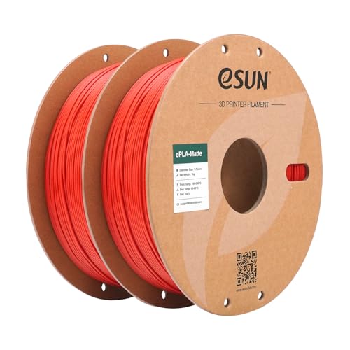 eSUN Upgraded Matte PLA Filament 1.75mm, Matte PLA 3D Drucker Filament, glanzfreie Farbe, mattierte Textur, 1KG pro Spule, 2 Spulen für 3D Drucker, Feuerrot von eSUN