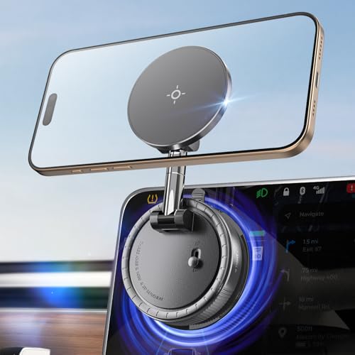 eSamcore Vakuum Magnetische Handyhalterung fürs Auto, für Magsafe Autohalterung für Windschutzscheibe, Faltbarer Ständer Saugnapf für Spiegel, Glas, Bildschirm, Fitnessstudio, Glatte Oberflächen von eSamcore