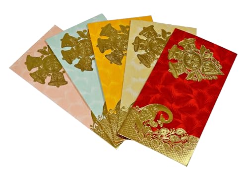Esplanade Geldumschläge für Bargeld Shagun Lifafa - Set mit 10 Stück (je 2 Stück) | Mehrfarbige Umschläge mit goldenen Details zum Verschenken von Geld | Hochzeit, Sagan, Eid, Rakhi, Festival, Familie von eSplanade