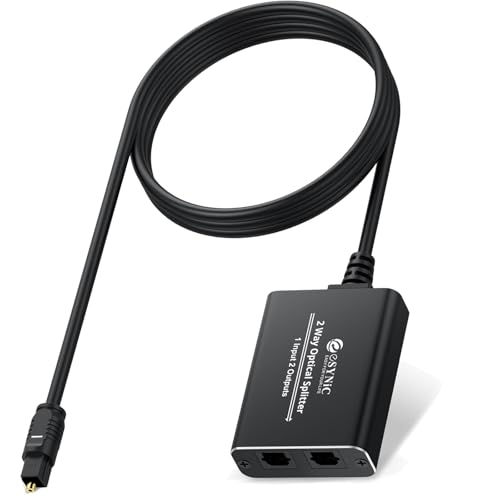 eSynic 2-Wege SPDIF Toslink Optischer Digital Audio Splitter 1 Eingang 2 Ausgänge PCM 2.0 / DTS/Dolby-AC3 Unterstützung für HDTV, PS5, PS4, Xbox, Soundbars und Wireless Headphones von eSynic