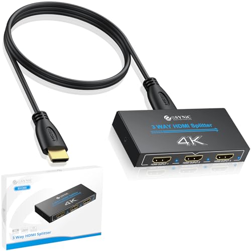 eSynic 4K HDMI Splitter Verteiler 1 in 3 Out – Metallgehäuse, HDCP 1.4, Dolby/DTS Unterstützung, 3D Kompatibilität, für PS4, Laptop, Blu-ray, HDTV – Nur Spiegelmodus, kein Erweiterungsmodus von eSynic