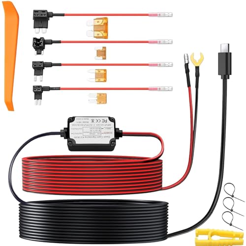 eSynic Dash Cam Hardwire Kit Typ-C USB 11.5ft Kabel 12V-24V zu 5V Hard Wire Kit für Dash Kamera mit Mini&Micro USB Adapter und 4 Sicherungstypen Mini/LP, ACS, ATO, Micro2 von eSynic