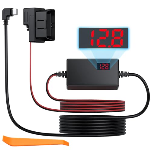 eSynic Dash Cam Hardwire Kit Typ-C USB Niederspannungsschutz Dashcam Hard Wiring Kit 11.5ft Kabel, 12V-24V zu 5V OBD-Stromkabel mit LCD-Display Parken/Acc-Modus 3 Stufen für Dash-Kamera Autos GPS von eSynic