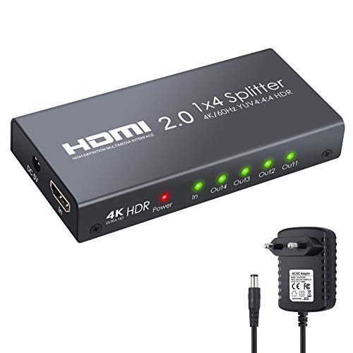 eSynic HDMI 2.0 Splitter 4 Wege HDMI Splitter Unterstützt 4K@60Hz YUV 4: 4: 4 und HDR 1 In 4 Out HDMI Verteilerverstärker für PS4 One Sky Box Blu-ray-Player HD TV Projektor von eSynic