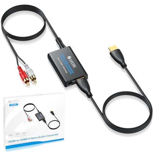 eSynic HDMI Audio Extractor 4K HDMI Audio Extractors ABS HDMI zu Audio Konverter HDMI zu 3.5mm Adapter mit 3.5mm zu RCA Kabel 4K@30Hz/1080p für TV Monitore Projektoren von eSynic