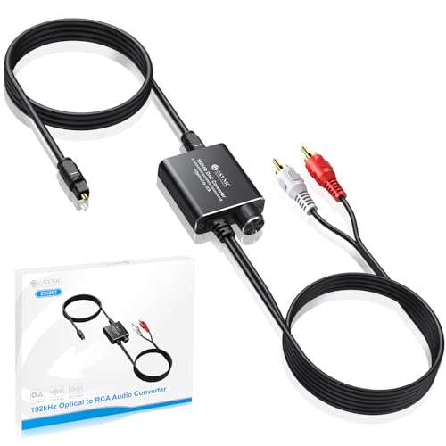 eSynic Optisch Audio Kabel zu RCA 192kHz DAC Konverter mit Lautstärkeregler Upgraded Digital zu Analog Konverter mit RCA Optischem USB Kabel Optisch zu Analog Konverter für HDTV Blu Ray DVD von eSynic