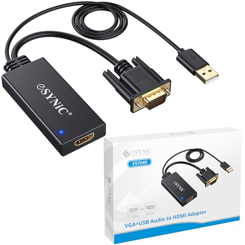 eSynic VGA zu HDMI Konverter 1080P VGA auf HDMI Adapter mit USB Kabel für Audio Übertragung und Stromversorgung für PC, Monitor, Projektor, HDTV von eSynic