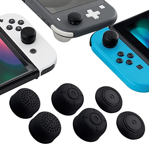 eXtremeRate 6 in 1 Joysticks-Kappen für Nintendo Switch/Switch OLED/Switch Lite Joycon, 3 Sorte Silikon Thumbsticks Schutzkappen Analogstick Thumb Grip Caps Aufsätze für Switch Joy Con(Schwarz) von eXtremeRate