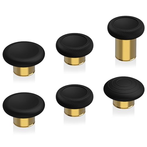 eXtremeRate 6 in 1 Magnetic Metall Thumbsticks Austauschbare Joysticks Analogsticks Kappen Tasten Set für Xbox Elite Series 2 & Series 2-Core Controller-Schwarz & Hero Gold von eXtremeRate