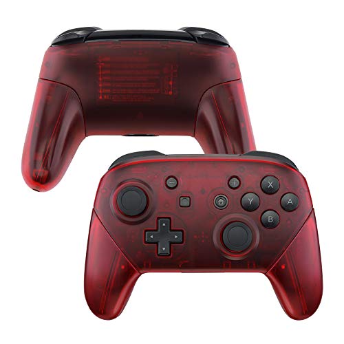 eXtremeRate Case Set für Nintendo Switch Pro Controller,Komplette Hülle Gehäuse Schale Giffe Abdeckung Ersatzteile für NS Switch Pro Controller Zubehör-Kein Controller(Transparent Rot) von eXtremeRate