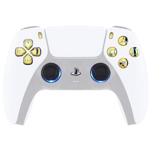 eXtremeRate DTF LED Kit für ps5 Controller BDM-030/040, Ersatz leucht D-Pad Thumbstick Share/Option/Home Knöpfe, 7 Farben 9 Modi LED Mod Tasten Set für ps5 V3 Controller-Chrome Gold Symboltaste von eXtremeRate