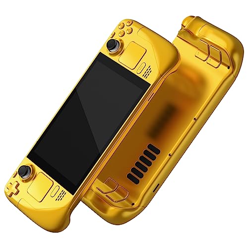eXtremeRate Ersatz Front/Rückplatte&Tasten Set für Steam Deck, DIY-Full Case Gehäuse/Trigger D-Pad ABXY Trackpad Back Buttons Zubehör für Steam Deck LCD Console(Chrome Gold)–KEIN Konsole von eXtremeRate