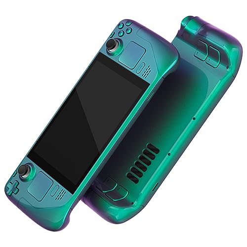 eXtremeRate Ersatz Front/Rückplatte&Tasten Set für Steam Deck, DIY-Full Case Gehäuse/Trigger D-Pad ABXY Trackpad Back Buttons Zubehör für Steam Deck LCD Console(Grün Lila)–KEIN Konsole von eXtremeRate