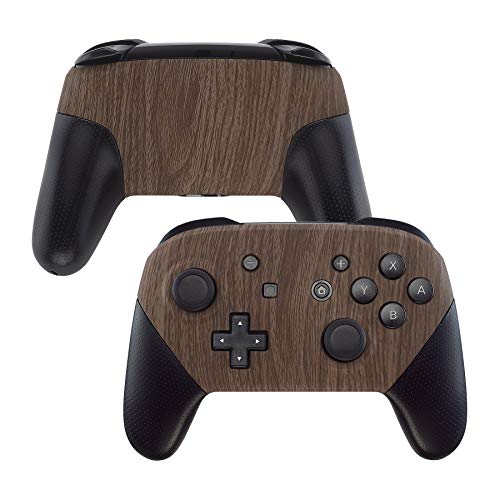 eXtremeRate Ersatz Front & Rückseite Hülle kompatibel mit Nintendo Switch Pro Controller, Custom Grips Case Cover Gehäuse Schutzhülle Ersatzteile für NS Switch Pro(Holz-Optik)-Kein Controller von eXtremeRate