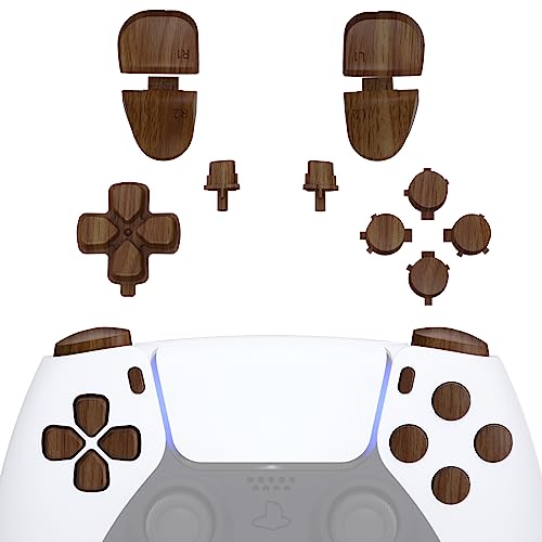 eXtremeRate Ersatz Tasten Set für ps5 Controller BDM-030/040, DIY-Ersatzknöpfe D-Pad L1L2 R1R2 Trigger Buttons Option/Share Knopf Aktionstasten Ersatzteil Zubehör für ps5 Controller–Holz Optik von eXtremeRate