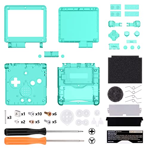 eXtremeRate Full Gehäuse für Nintendo Gameboy Advance SP,IPS Ready Upgraded Hülle & Taste Case Cover Shell Abdeckung Buttons für gba Konsole IPS&Standard LCD(KEIN Konsole&Platine)–Clear Smaragdgrün von eXtremeRate