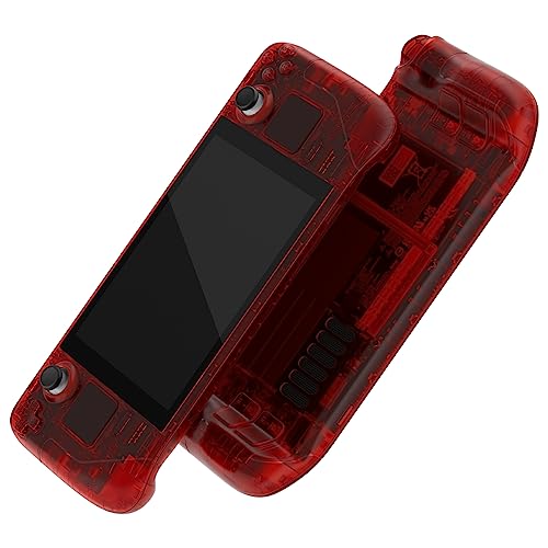 eXtremeRate Full Hülle & Tasten Set für Steam Deck LCD Console, DIY-Ersatz Griff Gehäuse Faceplate/Rückplatte/Custom Buttons Set, Skin Case Zubehör für Steam Deck(Clear Rot)–KEIN Konsole von eXtremeRate
