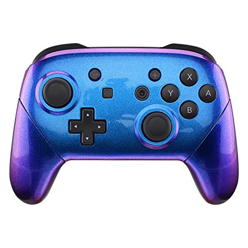 eXtremeRate Griff Hülle Set kompatibel mit Nintendo Switch Pro Controller, DIY-Ersatz Front Case/Back Shell&Handgriff Grips Case Gehäuse Zubehör für Switch Pro Controller-Lila Blau von eXtremeRate