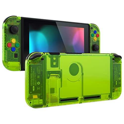 eXtremeRate Hülle Case für Nintendo Switch Joycon/Konsole, Rückgehäuse&Kickstand für Switch Console, Joy Con Abdeckung & Tasten Set, DIY-Ersatzschale für Nintendo Switch(Transparent Lindgrün) von eXtremeRate