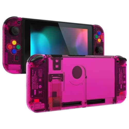 eXtremeRate Hülle Case für Nintendo Switch Joycon/Konsole, Rückgehäuse&Kickstand für Switch Console, Joy Con Abdeckung & Tasten Set, DIY-Ersatzschale für Nintendo Switch(Transparent Candy Pink) von eXtremeRate