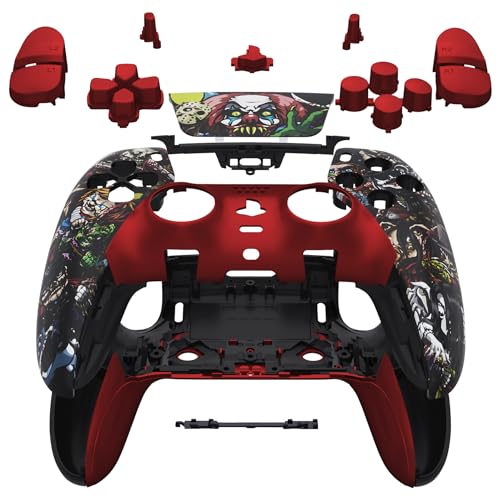 eXtremeRate Komplettes Set Gehäuse mit Tasten, Touchpad-Abdeckung, kompatibel mit PS5 Edge Controller, gruselige Party-Ersatz, dekorative Zierleiste, Vorderrückplatten, kompatibel mit PS5 Edge von eXtremeRate