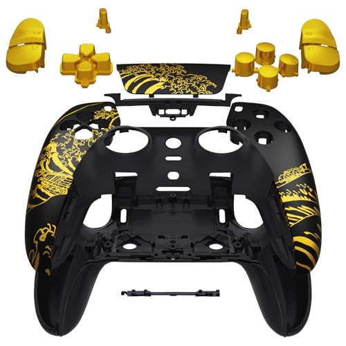 eXtremeRate Komplettes Set mit Tasten, Touchpad-Abdeckung, kompatibel mit P S 5 Edge Controller, dekorative Zierleiste, Front-Rückplatten – The Great Golden Wave Off Kanagawa – Schwarz eXtremeRate Komplettes Set mit Tasten, Touchpad-Abdeckung, kompatibel mit P S 5 Edge Controller, dekorative Zierleiste, Front-Rückplatten – The Great Golden Wave Off Kanagawa – Schwarz von eXtremeRate