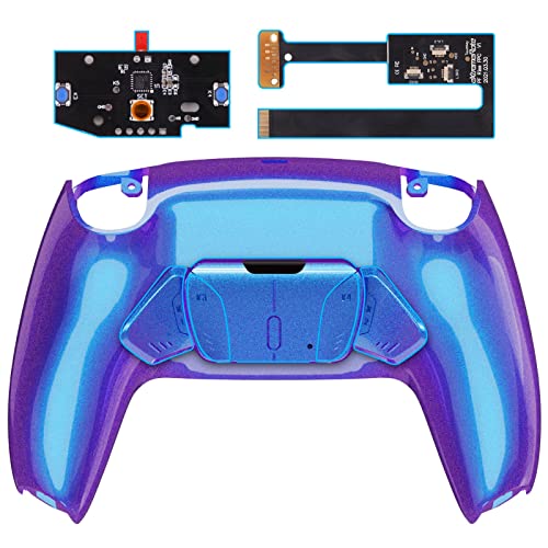 eXtremeRate Konfigurierbar RISE4 Remap Kit für ps5 Controller BDM-010/020 Modell, Remapper Board&Ergonomic Case Rückplate Gehäuse&Back Paddles Buttons für ps5-Lila Blau von eXtremeRate