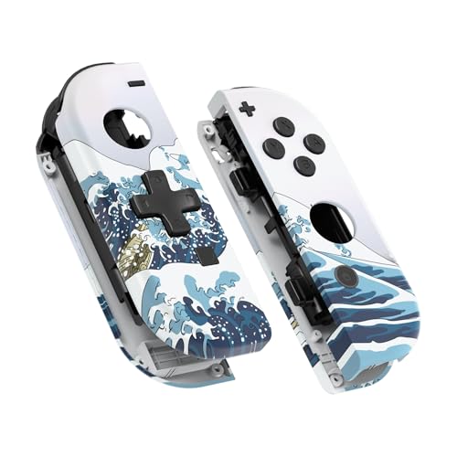 eXtremeRate NS Joycon Hülle & Tasten, DIY-Ersatz Gehäuse Case Grips Skin Shell & Knöpfe Buttons Umbau Kit für Nintendo Switch/Switch OLED Joycon Controller-Große Welle D-Pad-Ver.[KEIN Joy Con] von eXtremeRate