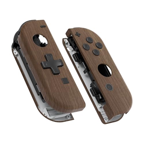 eXtremeRate NS Joycon Hülle & Tasten, DIY-Ersatz Gehäuse Case Grips Skin Shell & Knöpfe Buttons Umbau Kit für Nintendo Switch/Switch OLED Joycon Controller-Holz Optik D-Pad-Ver.[KEIN Joy Con] von eXtremeRate