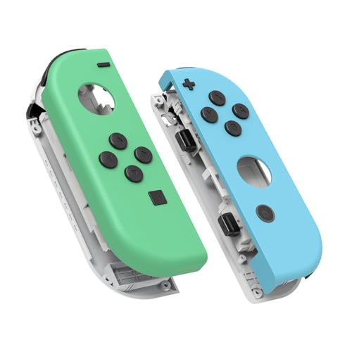 eXtremeRate Joycon Shell & Tasten, Matt DIY-Ersatz Gehäuse Grips Skin Hülle & Knöpfe Buttons Umbau Set für Nintendo Switch/Switch OLED Joycon Controller-Mintgrün&Himmelblau [KEIN Joy Con] von eXtremeRate