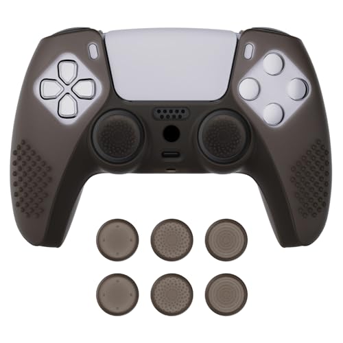 eXtremeRate PlayVital Zubehör für ps5 Controller Hülle,Case Anti-Rutsch Schutzhülle Griffe Skin aus weichem Gummi,6 Stück Aufsätze für PS5 Controller(3D Noppen Edition,Transparent Schwarz) von eXtremeRate