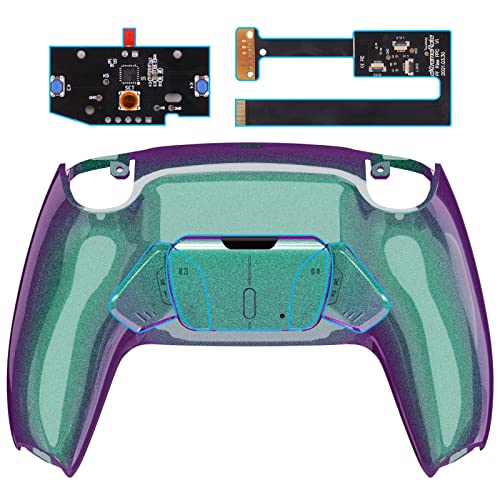 eXtremeRate Programmierbar RISE4 Remap Kit für ps5 Controller BDM-010/020,Remap Board&Rückplate Gehäuse/Case&Back Paddles Rücktasten für ps5-Chamäleon Grün Lila von eXtremeRate