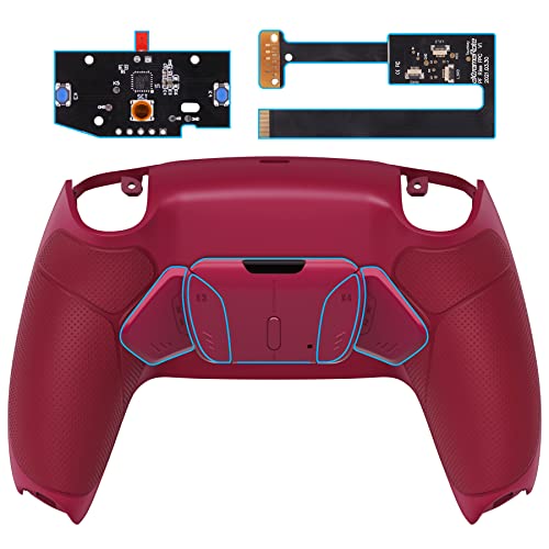 eXtremeRate Programmierbar RISE4 Remap Kit für ps5 Controller BDM-010/020,Remap Board&Rückplate Gehäuse/Case&Back Paddles Rücktasten für ps5-Cosmic Red Gummierter Griff von eXtremeRate