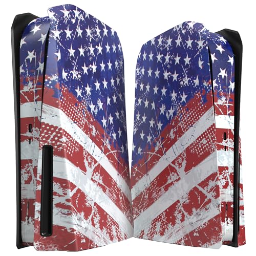eXtremeRate Re-Design eXcover Shell für ps5 Konsole Disc Edition, Intergriert Abdeckung Seitenplatten&Mittel Aufkleber Ersatzteile für ps5 Disc Version Console(Impression US Flag)–Keine Konsole von eXtremeRate