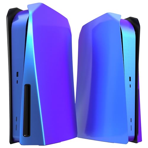 eXtremeRate Re-Design eXcover Shell für ps5 Konsole Disc Edition, Intergriert Abdeckung Seitenplatten&Mittel Aufkleber Ersatzteile für ps5 Disc Version Console(Lila Blau)–Keine Konsole von eXtremeRate